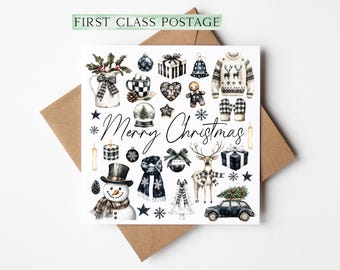 Christmas Card watercolour Merry Christmas black & white monochrome mood board