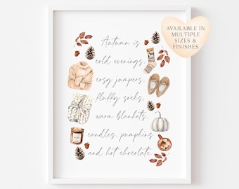 Watercolour Autumn Favourites Print Cozy Home Decor (unframed)