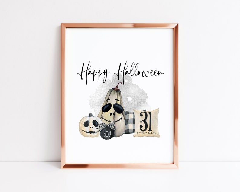 Halloween print, Happy Halloween decor watercolour unframed printhalloween decorseasonal decorseasonal printswall art printsspooky art image 3