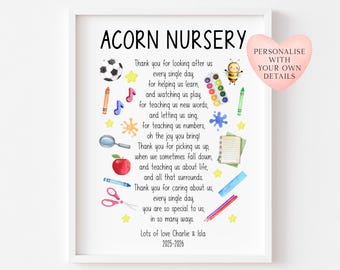Nursery Teacher Thank You Print Personalised Teacher Gift