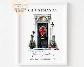 Personalised Christmas Family Name Print Festive Xmas door Holiday Wall Art (unframed)