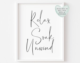 Bathroom print, relax soak unwind simplistic style unframed wall art poster print