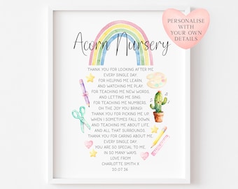 Personalised Nursery Teacher Thank You Poem unframed wall art poster print