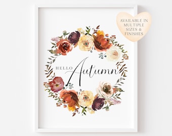 Autumn Floral Wreath Print Unframed Fall Decor