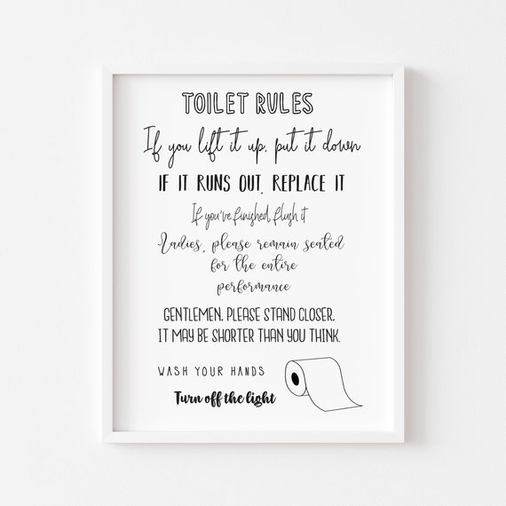 Toilet Rules Bathroom Poster Funny Restroom Sign (unframed)