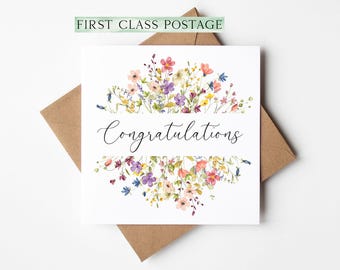 Floral Congratulations Card Wildflower Greeting Card