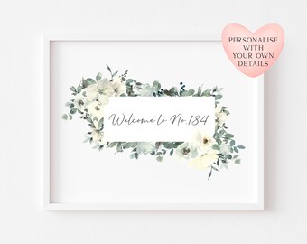 Personalised Welcome Home Print Floral Watercolour Wall Art (unframed)