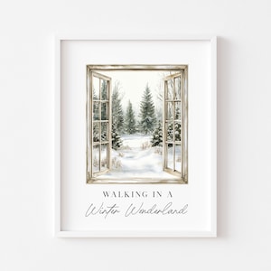 Christmas Print Watercolour snowy window winter wonder land Wall Art (unframed)