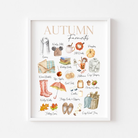 Autumn Favourites Watercolour Print Seasonal Wall Art (unframed)
