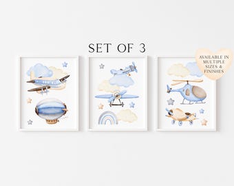 Air Transport Print Set, Airplane Helicopter Nursery Art (Unframed)