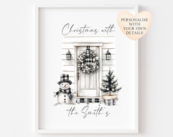 Personalised Christmas Family Name Print Festive Holiday Wall Art (unframed)