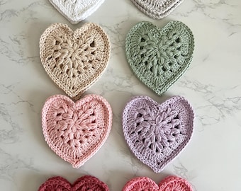 Crochet Heart Coasters (Set of 2 or 4) - Handmade Cotton Home Decor
