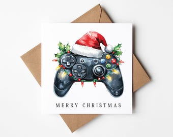 Gaming xbox watercolour black & red Christmas Card (with Envelope)