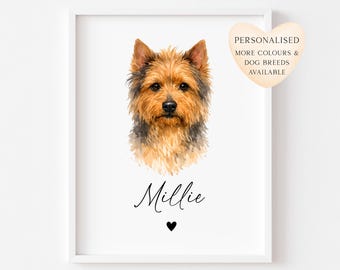 Lámina personalizada de perro Terrier australiano con nombre personalizado, retrato de mascota en acuarela, arte de pared sin marco