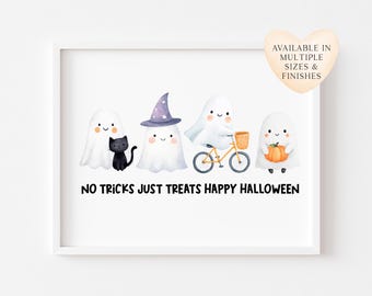 Halloween print, No tricks just treats ghosts watercolour unframed wall art poster