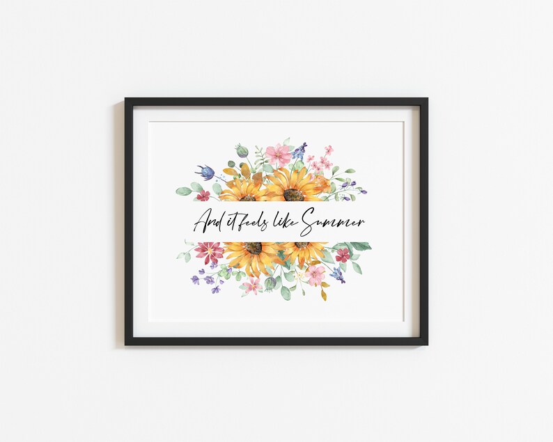 Sunflower Watercolour Print Summer Floral Landscape Wall Decor ...