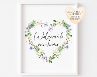 Floral Heart Wreath Print Welcome Home unframed Wall art poster print