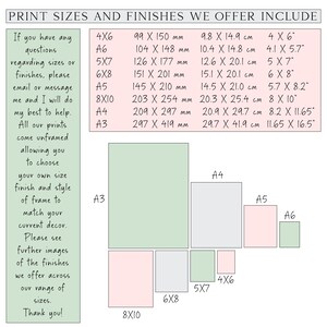 May include: A graphic showing print sizes and finishes, including 4x6 inches, A6, 5x7 inches, 6x8 inches, A5, 8x10 inches, A4, and A3. The image includes text with size details in inches and centimeters.
