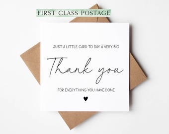 Thank you card, Black heart thanks card with Kraft brown envelope