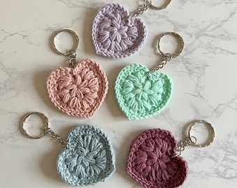 Crochet Heart Key Ring 5 colours available Handmade Cotton heart Keychain