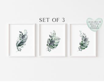 Botanical Plant Prints Set of 3 Greenery Watercolour home bathroom bedroom Wall Art (unframed)