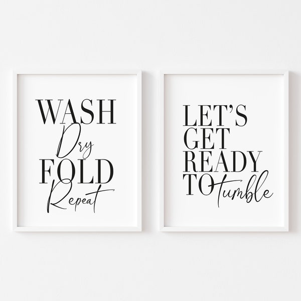 Set of 2 laundry kitchen unframed prints|laundry room|kitchen decor|wash dry fold repeat|poster prints|set of prints|wall art|kitchen quotes