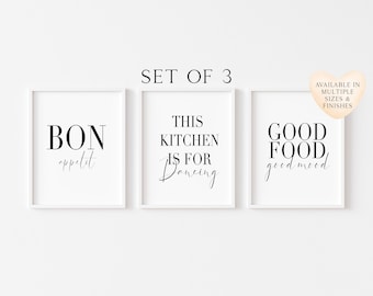 Kitchen Prints Set Bon Appetit, Dancing, Good Food Mood (unframed)