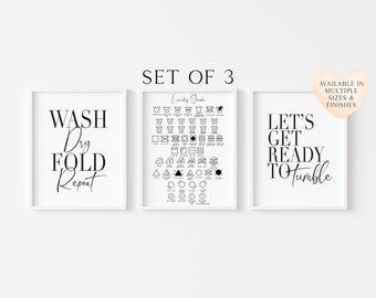 Laundry Room Prints Wash, Dry, Fold, Repeat - Set of 3 (Unframed)
