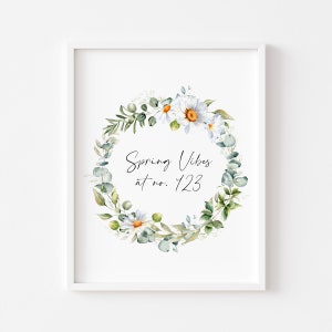 Spring print, Spring Vibes at No. personalised daisy watercolour wreath unframed wall art|spring decor|home prints|seasonal|seasonal decor|