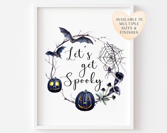 Halloween Watercolour Wreath Print, Spooky Home Decor (Unframed)