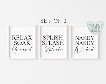 Set of 3 Bathroom Prints Relax Soak Unwind Unframed Wall Art Poster Prints