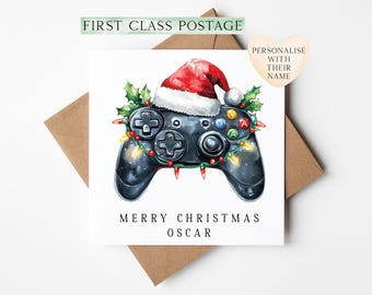 Gaming xbox watercolour black & red Christmas Card (with Envelope)