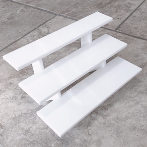 10-inch White 3-Tier Riser Display Stand Shelf Figurine and Collectible Pops! Can Be Butted Up Against Each Other To Make Bigger Displays