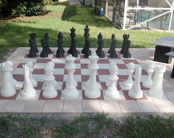 Giant 24" Chess Set with 25-inch tall Kings and 15-inch Pawns. This Giant set can be used outdoors or in a Garden