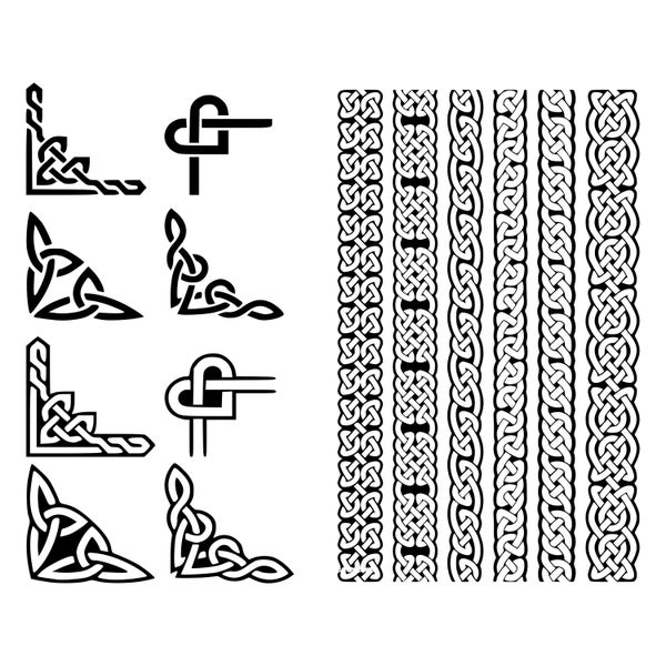 Celtic corners (8) and Celtic bands (6) pack - 14 separated SVG / PES / PNG designs