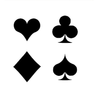 Könnte beinhalten: Vier schwarze Spielkarten-Symbole: Herz, Kreuz, Karo und Pik.
