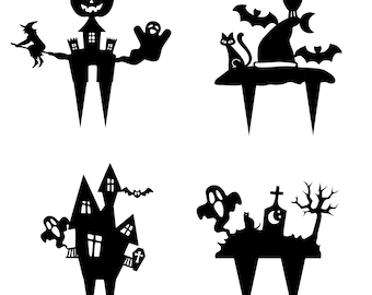4 Halloween cake topper SVG designs for use with laser cutter / Cricut / etc