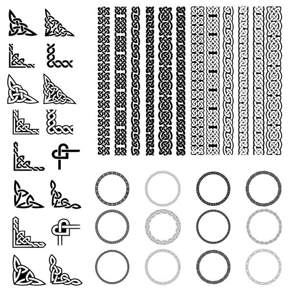 Celtic Mega Pack - 12 bandes circulaires, 16 coins et 12 bandes - Conceptions SVG pour la découpe laser et toute application vectorielle