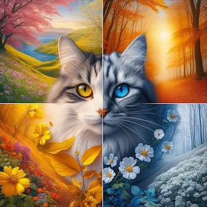 4 Seasons Cat - 4 Printable Images - Etsy