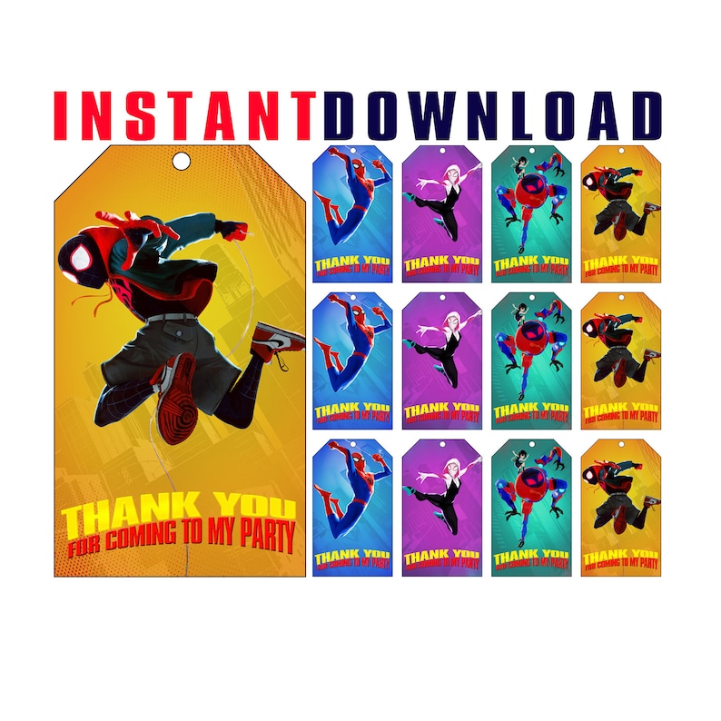 Spider-Man Into The Spider-Verse Thank You Tag Spider-Man Into The Spider-Verse Party Tag Spider-Man Into The SpiderVerse Instant Download