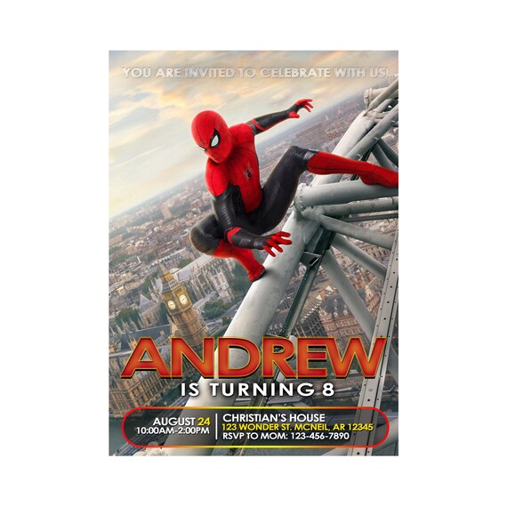 Spider-Man Far From Home Invitation, Spider-Man Invitation, Spider-Man Birthday Invitation, 12HR Turnaround Time Il_570xn