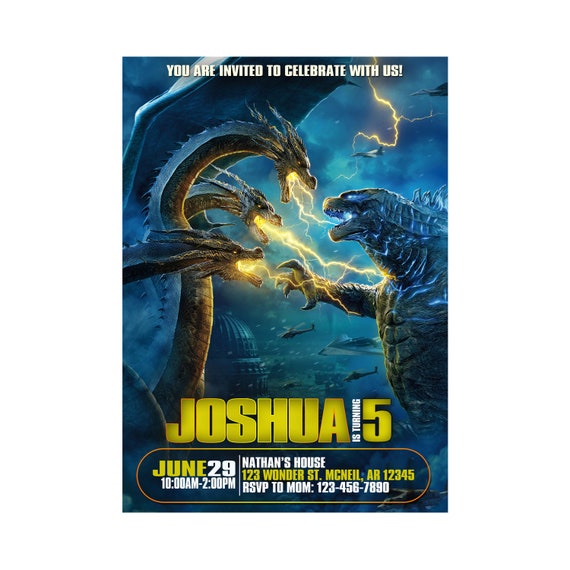 Godzilla Invitation, Godzilla Birthday Invitation, Godzilla Printable Invitation, Godzilla Digital Invitation, Godzilla Il_570xn