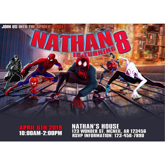 Spider-Man Into The Spider-Verse Birthday Invitation, Spider-Man Into The Spider-Verse Invitation, 12HRS Turnaround Time Il_570xn