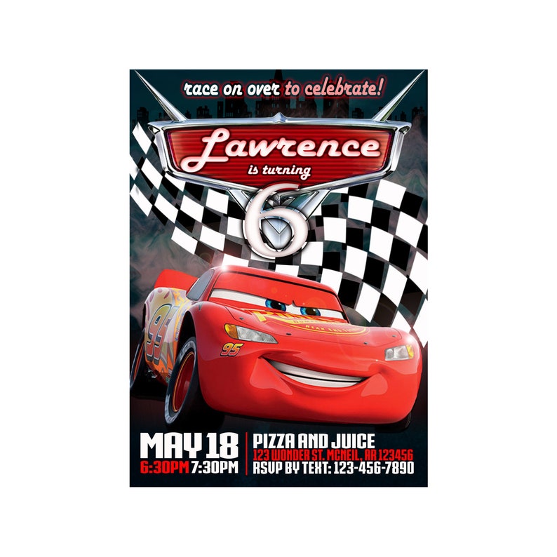 Disney Car Birthday Invitation Disney Car Birthday Card Etsy