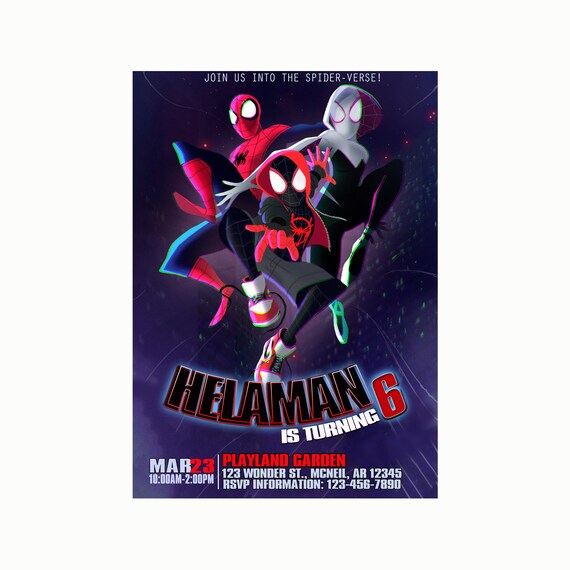 Spider-Man Into the Spider-Verse Invitation, Spider-Man Invitation, Spider-Verse, Spider-Man Birthday, 12HRS Turnaround Time Il_570xn