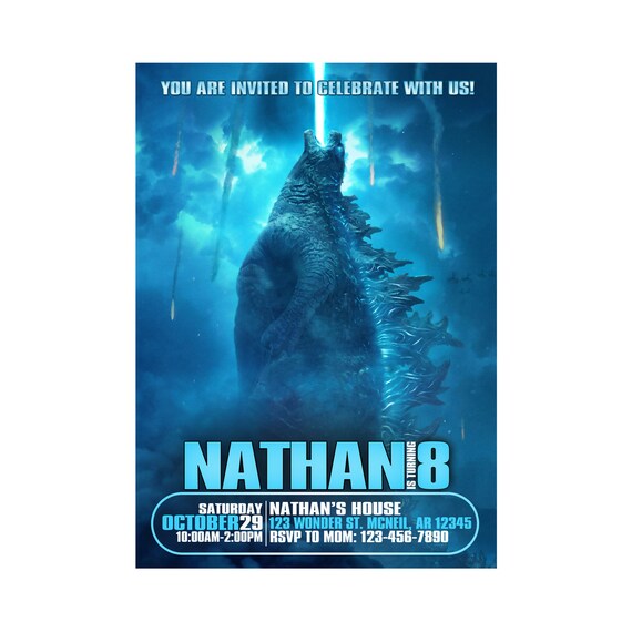 Godzilla Invitation, Godzilla Birthday Invitation, Godzilla Printable Invitation, 12Hrs Turnaround Time Il_570xn