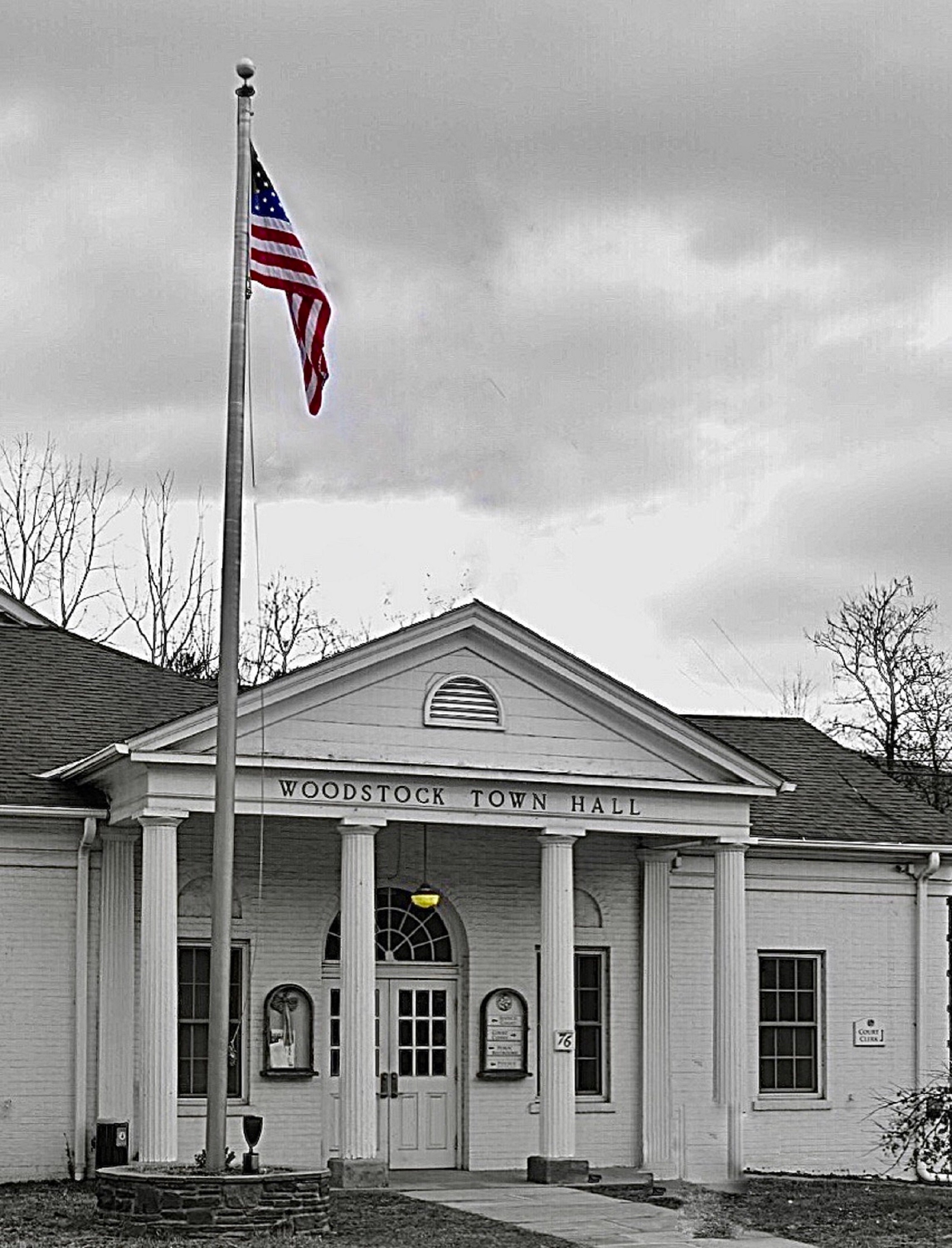 The Woodstock Town Hall Woodstock NY. Unique B&W Photograph With Color