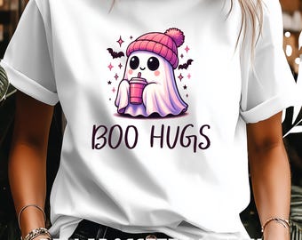 Cute Girly Halloween Ghost PNG – Pink Ghost Clipart for T-Shirt Design, Halloween Sublimation, Stickers, Boo Hugs Digital Download