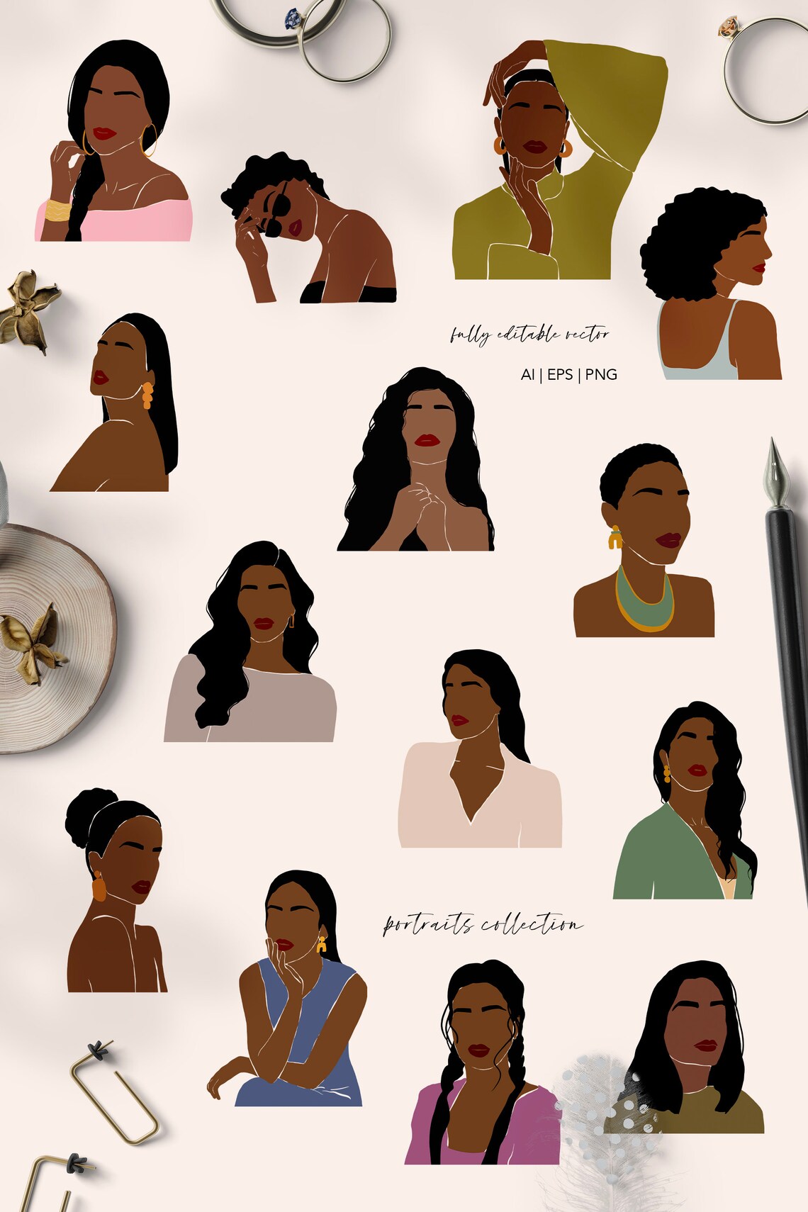 Feminine Clipart Abstract Woman Clipart Black Girl Etsy