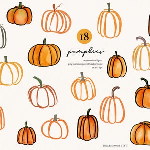 Fall Clipart, Autumn Clipart, Watercolor Pumpkin, Fall Decor, Fall Things, Pumpkin Clipart, Pumpkin Illustration, Orange Pumpkin Clipart